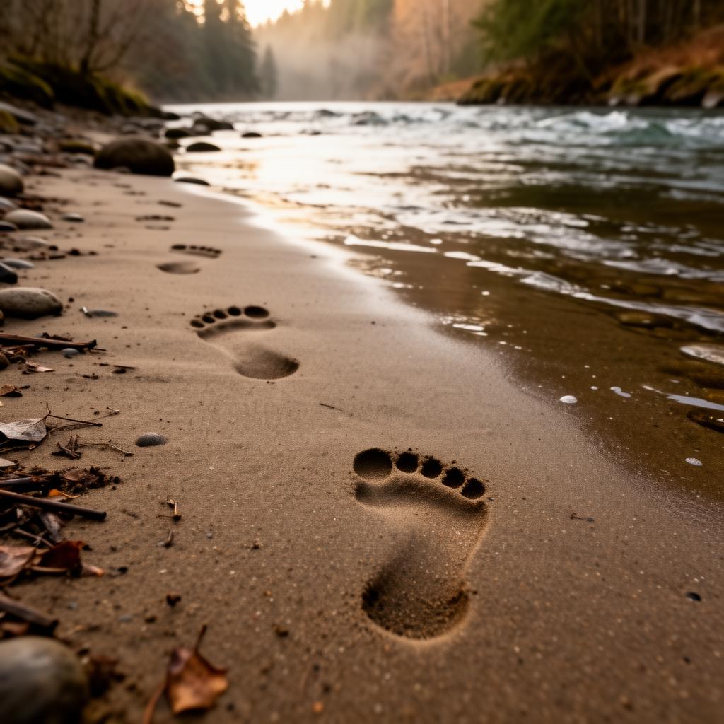 Footprints along a river bank — somewhere near Shady Cove, Oregon